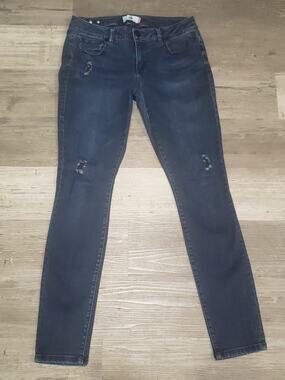 Cabi Dark Washed Distressed Skinny Denim Blue Jeans | Size 8